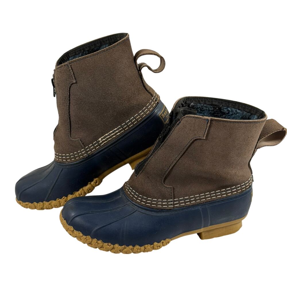 L.L.Bean Bean Boots, Womens 7, Navy, Brown, Fleece Lined, Duck Boots, Waterproof
